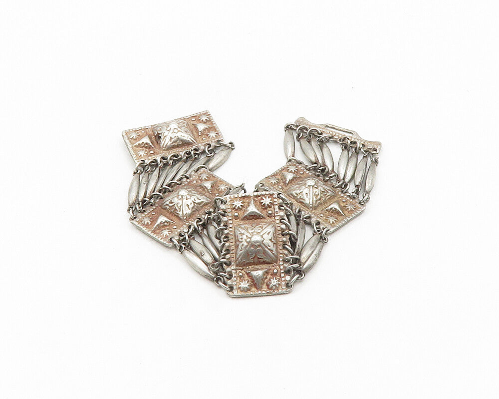 MEXICO 925 Silver  Vintage Antique Floral Dome Detail Chain Bracelet  BT7278