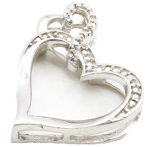 925 Sterling Silver  Genuine Diamonds Shiny Open Love Hearts Pendant  PT10556