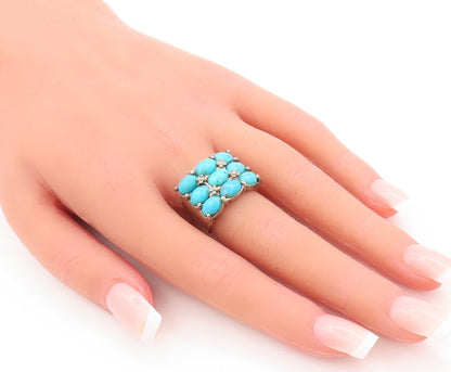 925 Sterling Silver Vintage Ring Cabochon Oval Blue Turquoise  Sz 8  RG29441