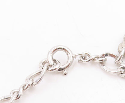 925 Sterling Silver Vintage Bracelet Seven Flowers of Love Oval Charm  BT11711