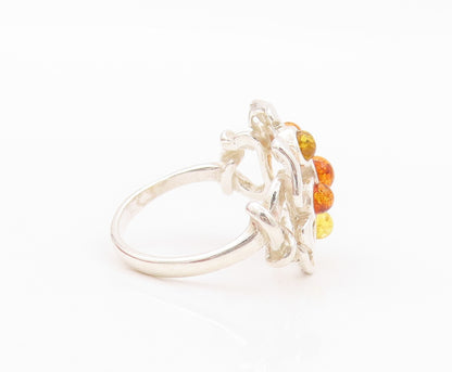 925 Sterling Silver Vintage Ring Cabochon Honey Amber Brutalist  SZ 6.5  RG32162