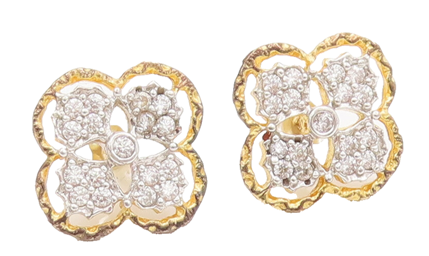 925 Sterling Silver Vintage Earrings Gold Plated Carved Topaz Flower  EG12882