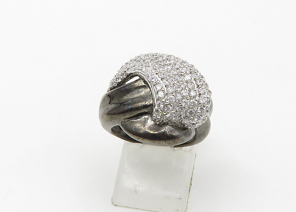 925 Sterling Silver  Vintage Cubic Zirconia Encrusted Band Ring Sz 7  RG21451