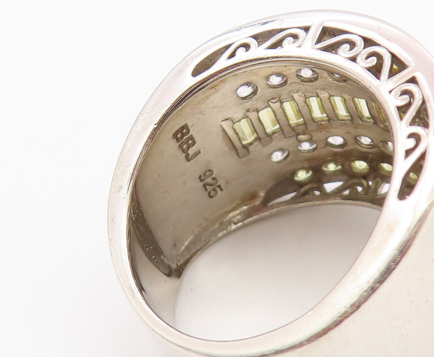925 Sterling Silver Vintage Ring Topaz Multirow Statement Band  Sz 10  RG36495