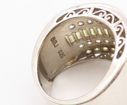 925 Sterling Silver Vintage Ring Topaz Multirow Statement Band  Sz 10  RG36495