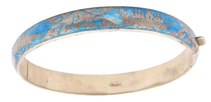 SIAM 925 Sterling Silver  Vintage Enamel Dragon Boat Bangle Bracelet  BT8493