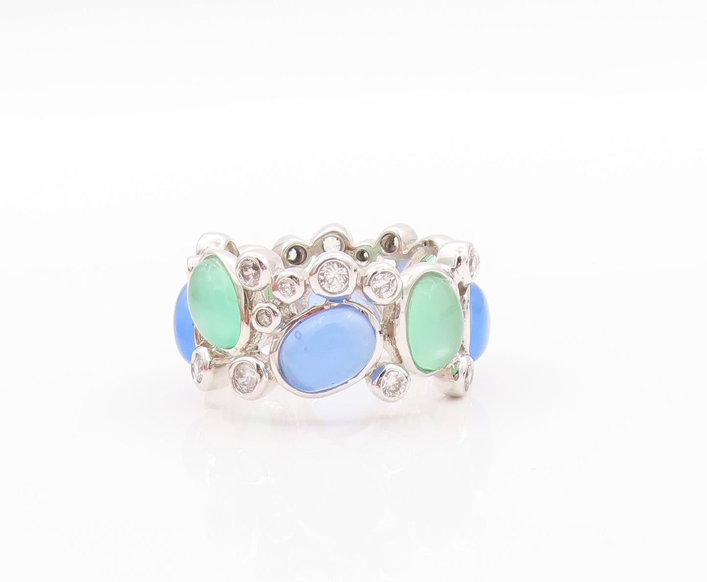 925 Sterling Silver Vintage Ring Brutalist Cutout CZ & Gemstones  Sz 7  RG32329