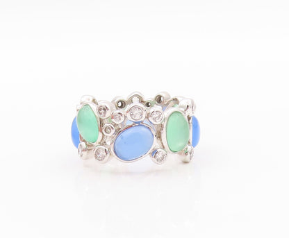 925 Sterling Silver Vintage Ring Brutalist Cutout CZ & Gemstones  Sz 7  RG32329