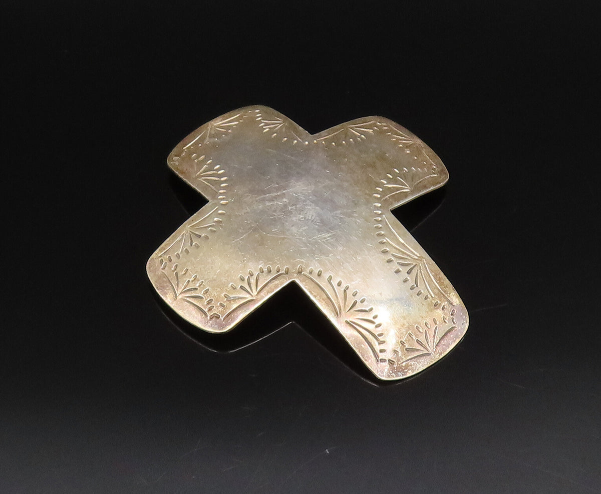 MEXICO 925 Sterling Silver Vintage Etched Religious Cross Dome Pendant PT21830