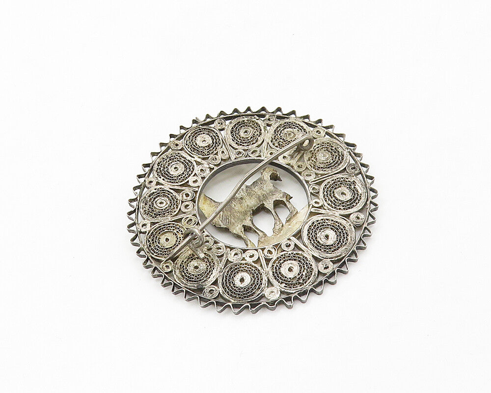 925 Sterling Silver  Vintage Antique Filigree Alpaca Animal Brooch Pin  BP6793