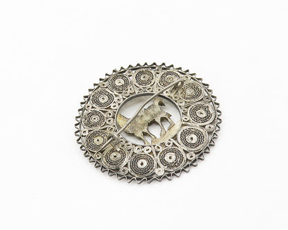 925 Sterling Silver  Vintage Antique Filigree Alpaca Animal Brooch Pin  BP6793