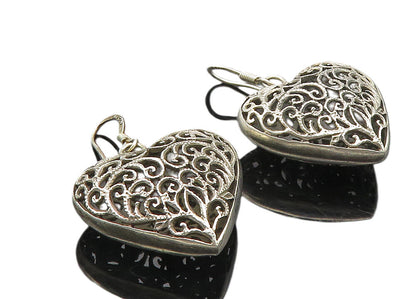 925 Sterling Silver  Vintage Baroque Swirl Love Heart Drop Earrings  EG5108