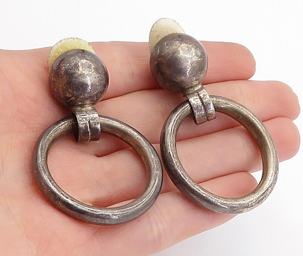 MEXICO 925 Silver  Vintage Oxidized Open Circle Non Pierce Earrings  EG2312