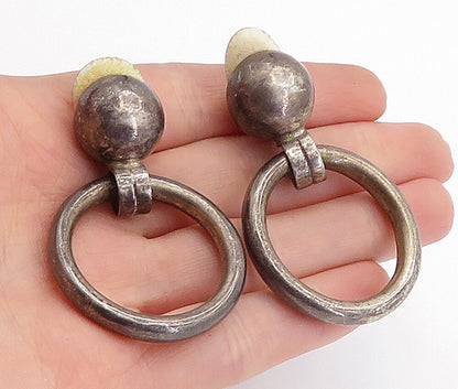 MEXICO 925 Silver  Vintage Oxidized Open Circle Non Pierce Earrings  EG2312