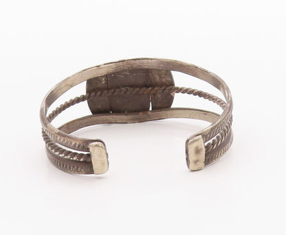 925 Sterling Silver Vintage Bracelet NAVAJO Blue Turquoise Etched Cuff  BT11373