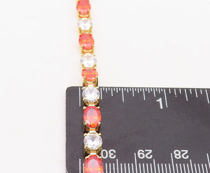925 Sterling Silver Vintage Bracelet Gold Plated Oval Orange & White CZ  BT10835