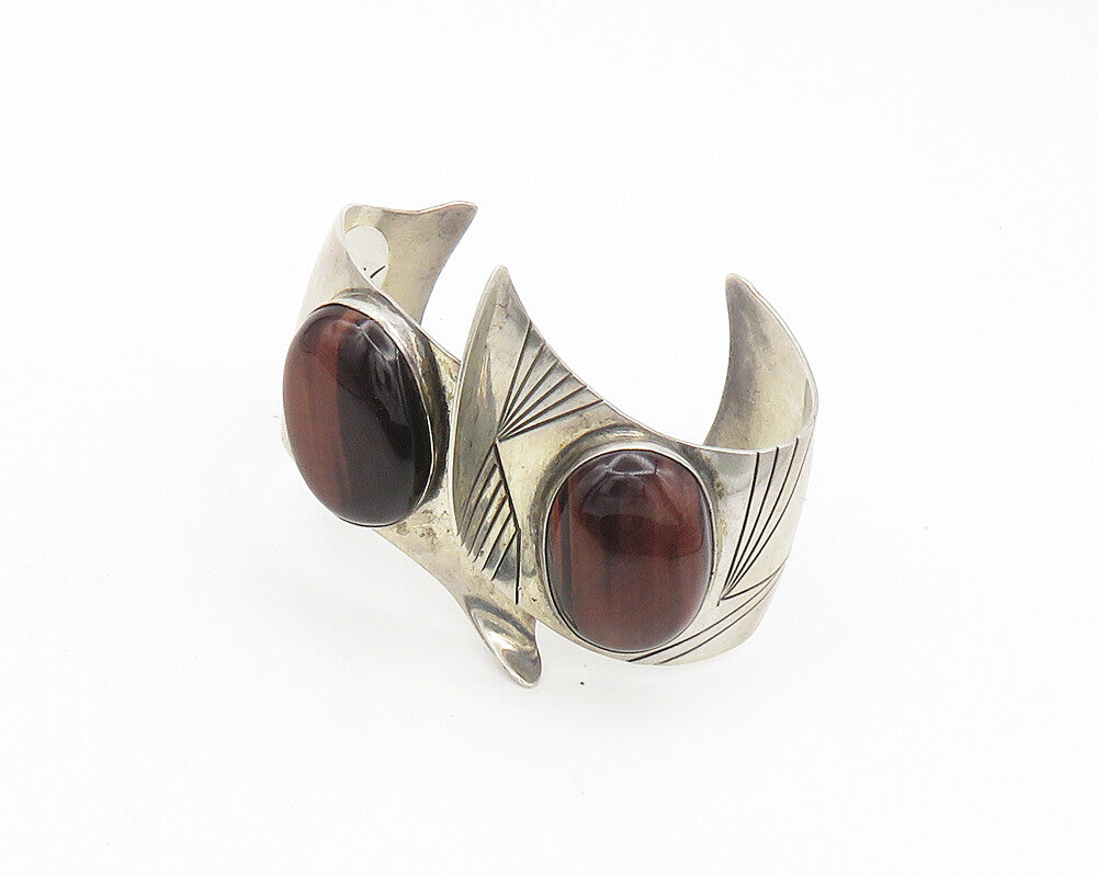 ALBERT JAKE NAVAJO 925 Silver Vintage Real Gemstone Bypass Cuff Bracelet BT7228
