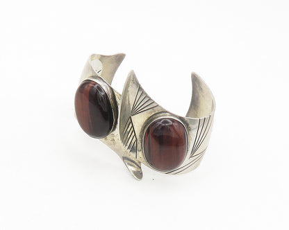 ALBERT JAKE NAVAJO 925 Silver Vintage Real Gemstone Bypass Cuff Bracelet BT7228