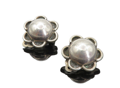 MEXICO 925 Sterling Silver  Vintage Smooth Flower Non Pierce Earrings  EG4240