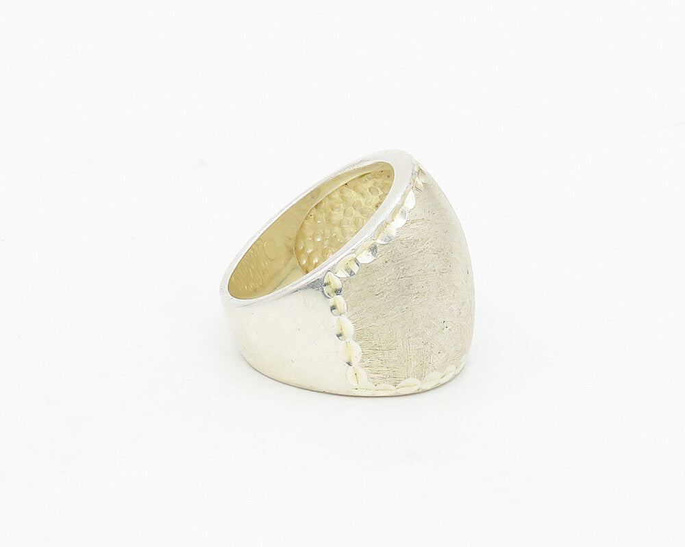 EURSA 925 Sterling Silver  Vintage Diamond Cut Border Band Ring Sz 8  RG17717