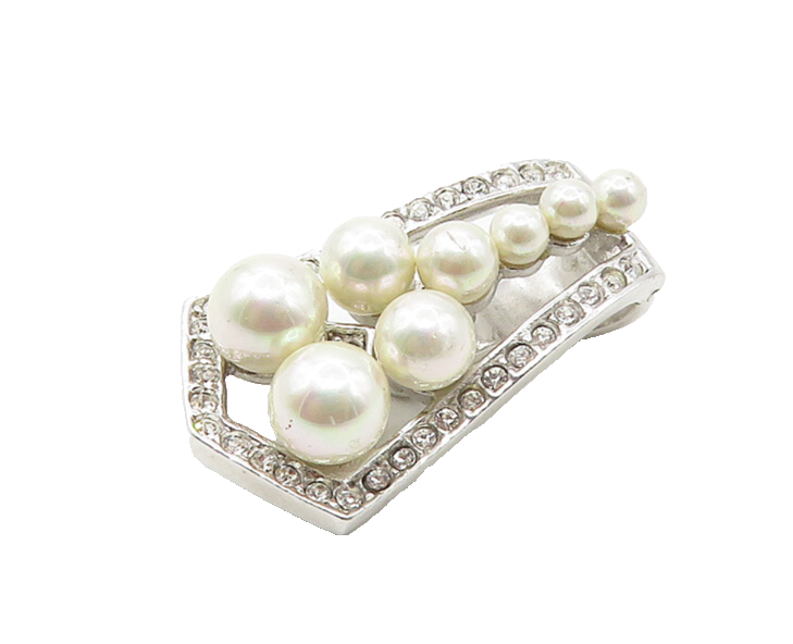 925 Sterling Silver  Shiny Petite Pearls & White Topaz Pendant  PT13776