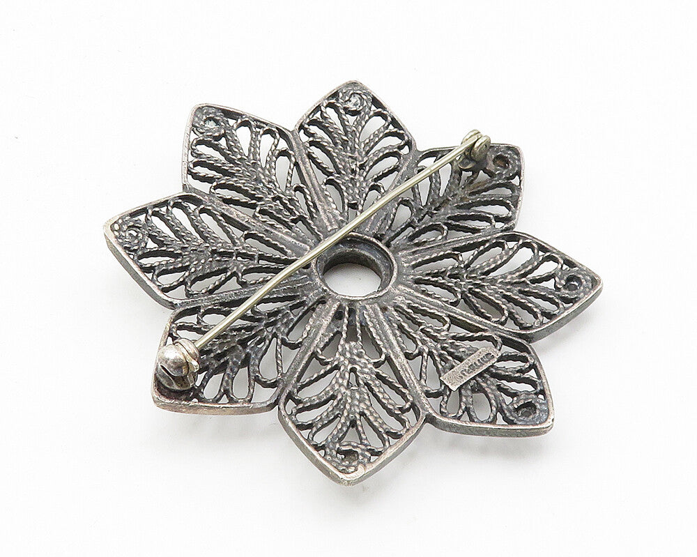 925 Sterling Silver  Vintage Dark Tone Open Twist Flower Brooch Pin  BP4237