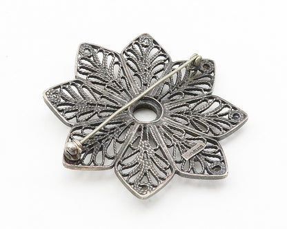 925 Sterling Silver  Vintage Dark Tone Open Twist Flower Brooch Pin  BP4237
