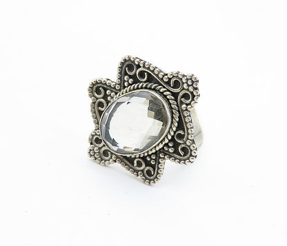 925 Sterling Silver  Vintage Topaz Swirl Border Cocktail Ring Sz 7.5  RG7853