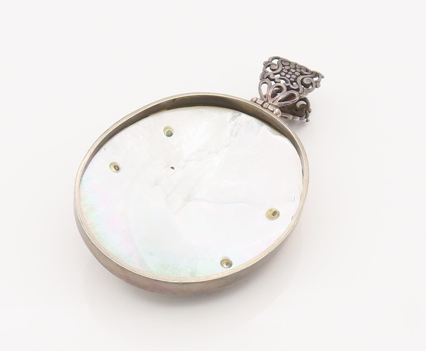 925 Silver  Vintage Abalone Shell Pearl Amethyst Peridot Topaz Pendant PT22227