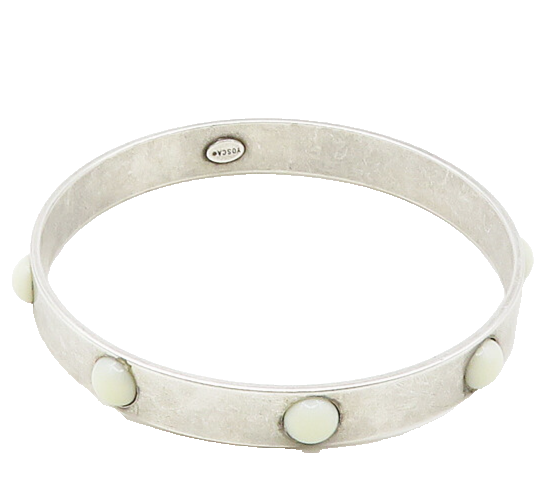 GERARD YOSCA 925 Silver  Vintage Cabochon White Onyx Bangle Bracelet  BT6977