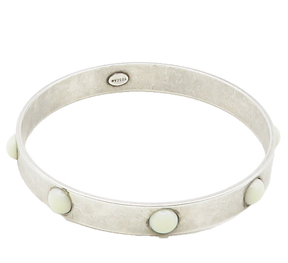 GERARD YOSCA 925 Silver  Vintage Cabochon White Onyx Bangle Bracelet  BT6977