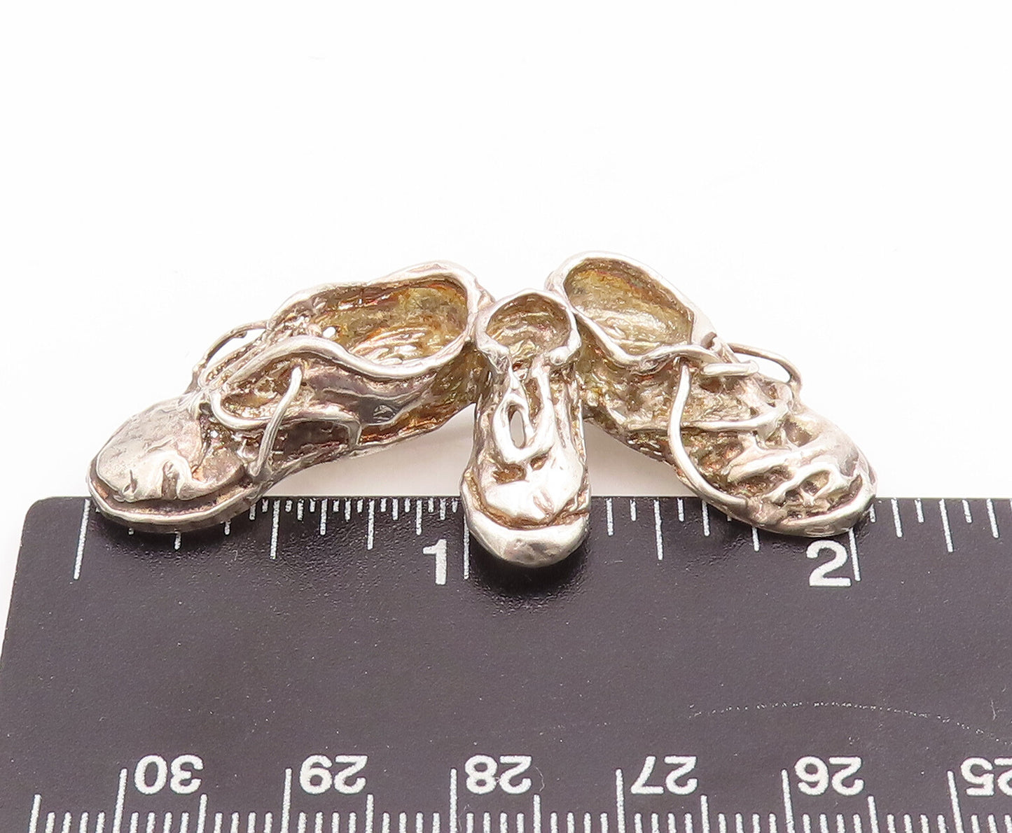 925 Sterling Silver Vintage Brooch Pin Solid 3D Cutout 3 Old Shoes  BP11034