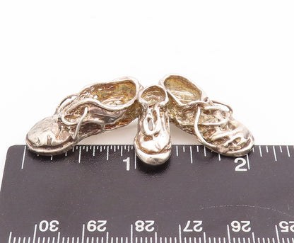 925 Sterling Silver Vintage Brooch Pin Solid 3D Cutout 3 Old Shoes  BP11034