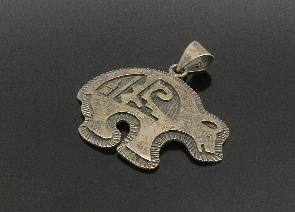 MEXICO 925 Silver  Vintage Dark Tone Patterned Bear Motif Pendant  PT19343