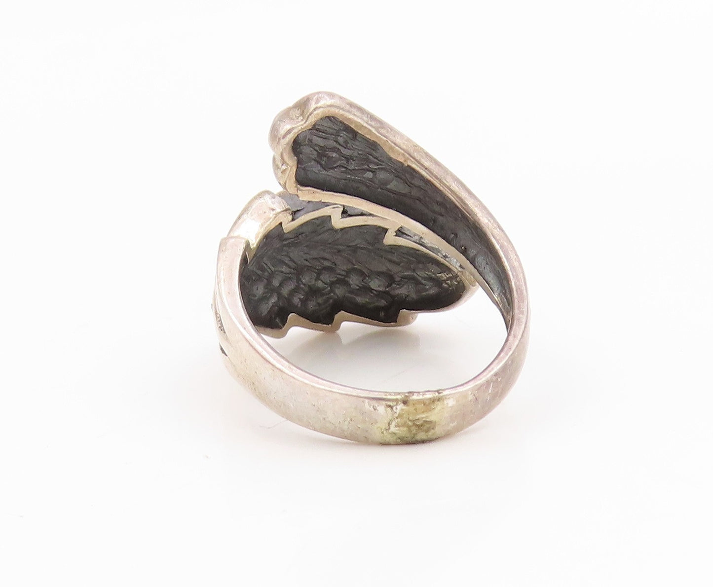 925 Sterling Silver Vintage Ring Textured Floral Leaf Bypass Band  Sz 6  RG35310