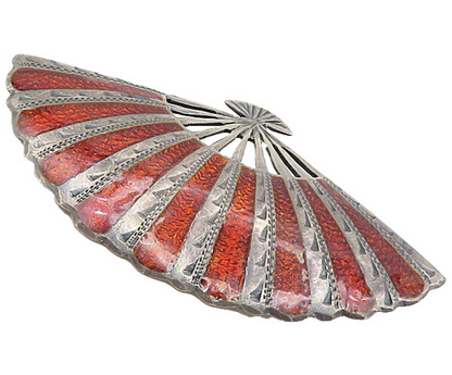 SIAM 925 Sterling Silver  Vintage Enamel Coated Hand Fan Brooch Pin  BP3396