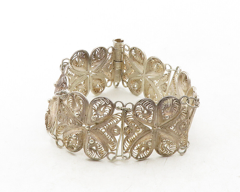 925 Sterling Silver  Vintage Antique Floral Filigree Chain Bracelet  BT4869