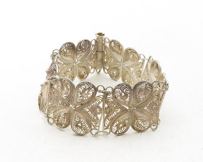 925 Sterling Silver  Vintage Antique Floral Filigree Chain Bracelet  BT4869