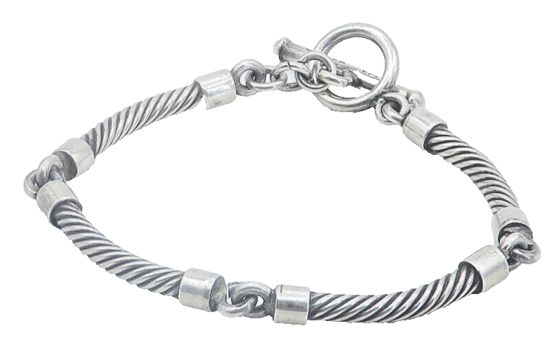 MEXICO 925 Sterling Silver  Vintage Twist Bar Link Chain Bracelet  BT3402