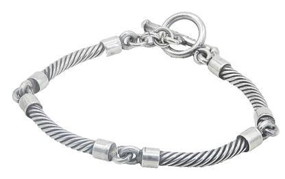 MEXICO 925 Sterling Silver  Vintage Twist Bar Link Chain Bracelet  BT3402