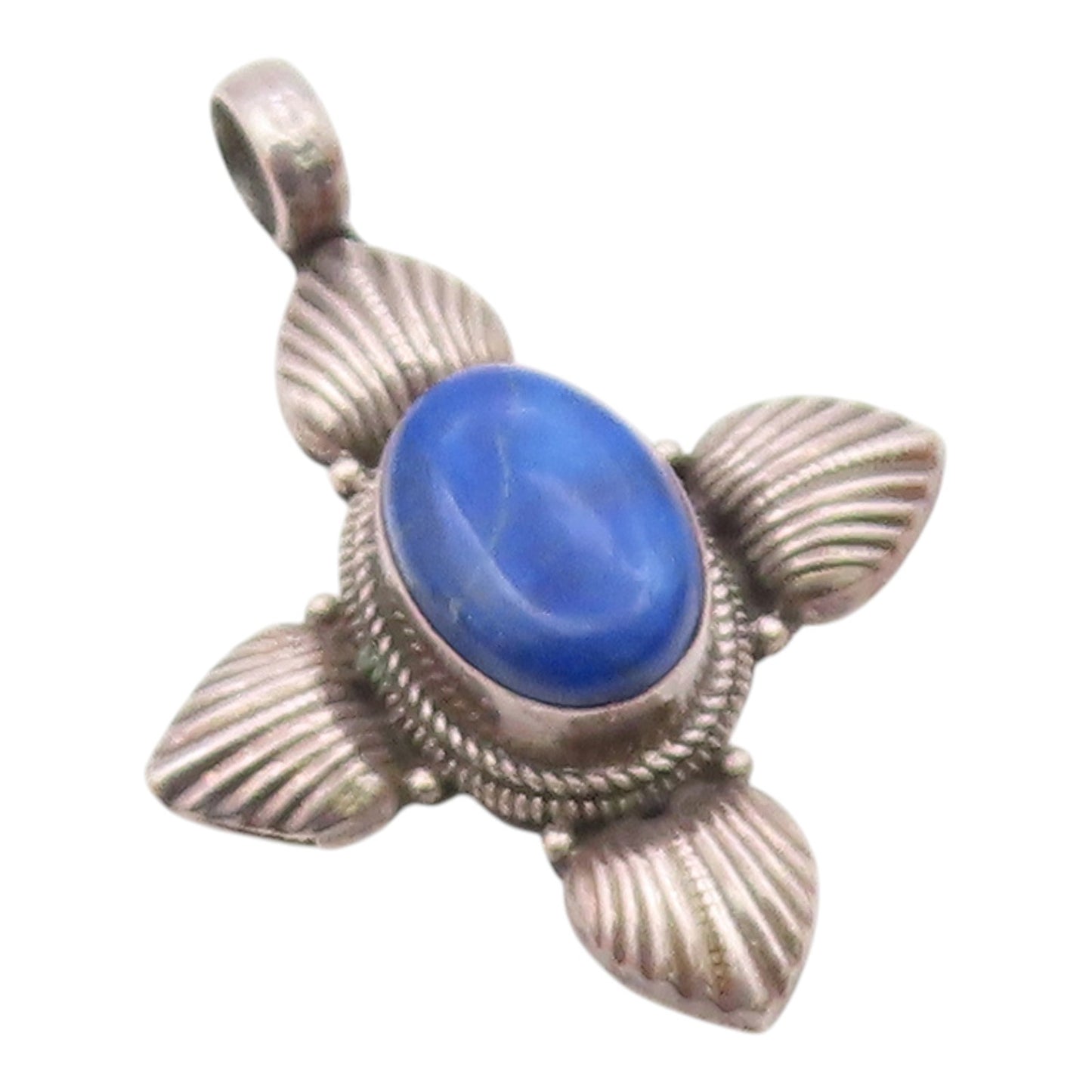 925 Sterling Silver  Vintage Cabochon Cut Lapis Lazuli Cross Pendant  PT18841
