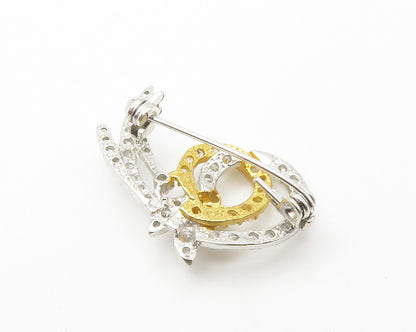 925 Sterling Silver  Sparkling Cubic Zirconia Floral Swirl Brooch Pin  BP5577