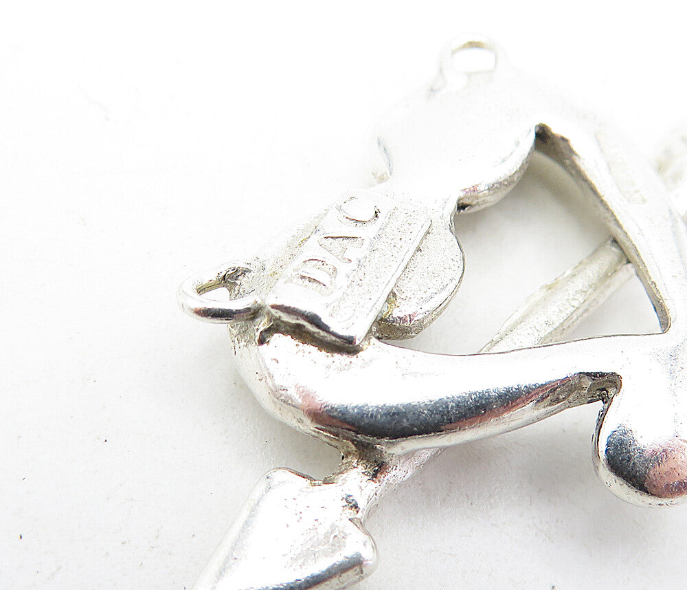 925 Sterling Silver Vintage DEBORAH ARMSTRONG Heart Bow & Arrow Pendant  PT3729