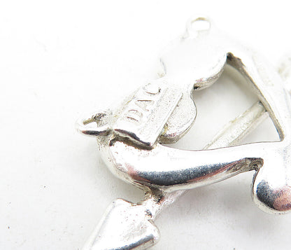 925 Sterling Silver Vintage DEBORAH ARMSTRONG Heart Bow & Arrow Pendant  PT3729