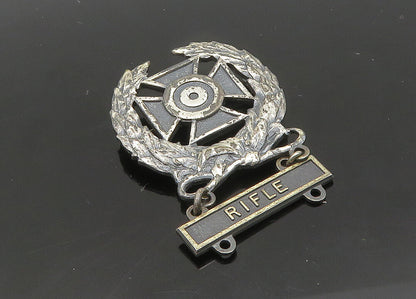 925 Sterling Silver  Vintage Oxidized Rifle Floral Wreath Brooch Pin  BP8202