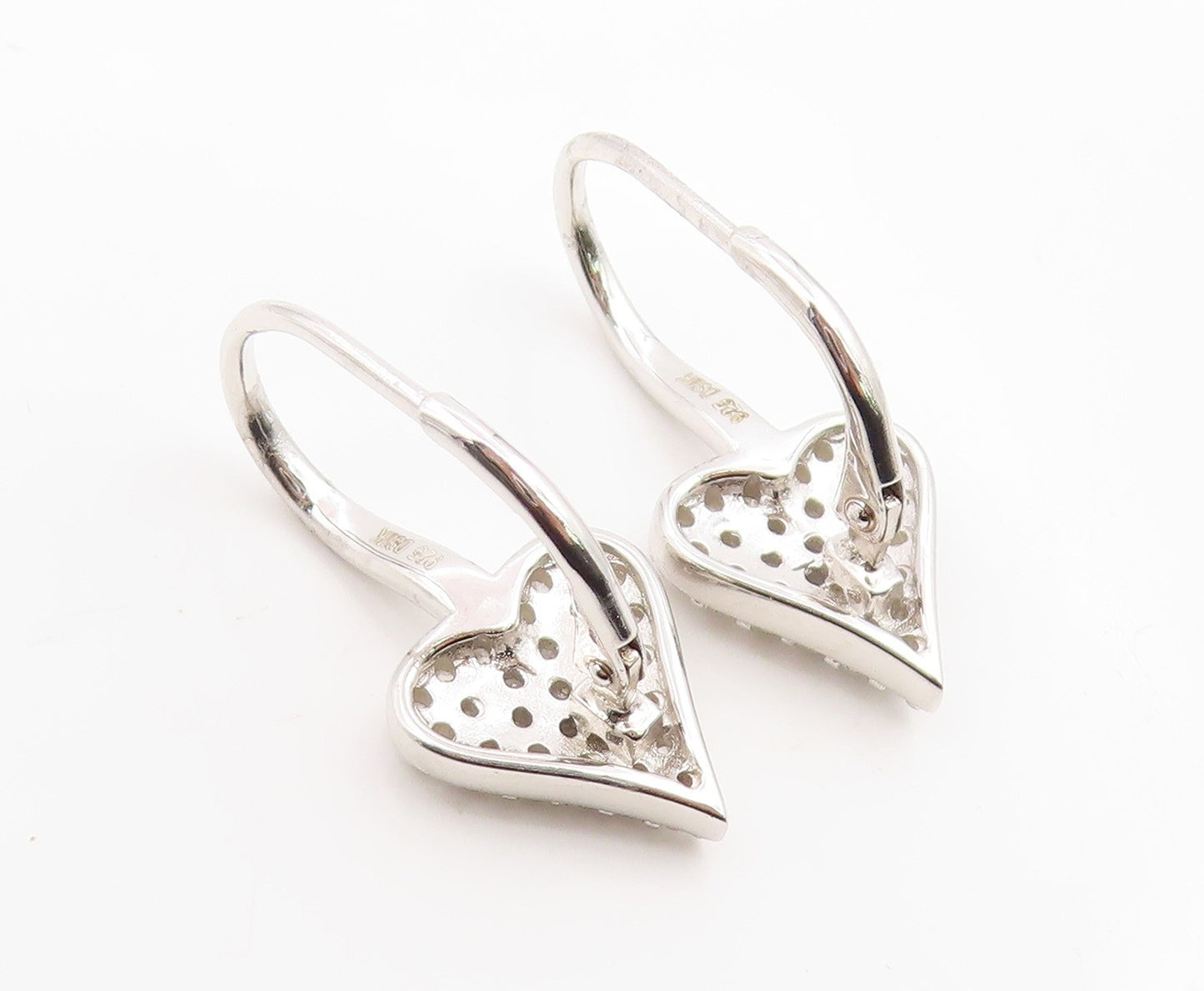 925 Sterling Silver Vintage Earrings Cluster CZ Love Heart Lever Back  EG14153