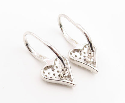 925 Sterling Silver Vintage Earrings Cluster CZ Love Heart Lever Back  EG14153