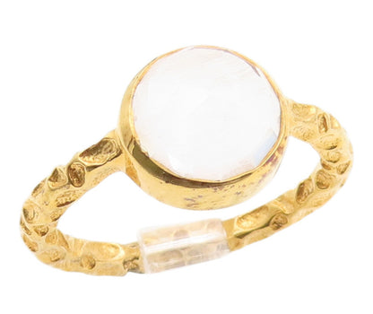 925 Sterling Silver Vintage Ring Gold Plated Quartz Hammered Band  Sz 8  RG35822