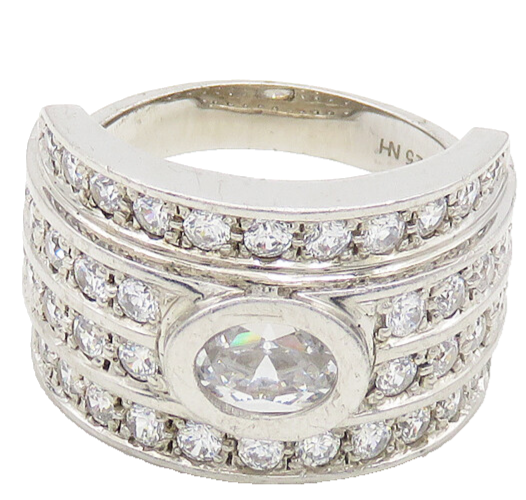925 Sterling Silver  Vintage Cubic Zirconia 4 Row Band Ring Sz 9  RG19390