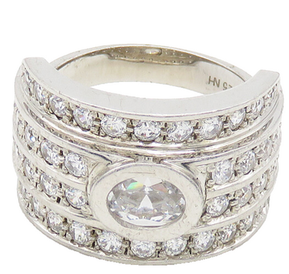925 Sterling Silver  Vintage Cubic Zirconia 4 Row Band Ring Sz 9  RG19390